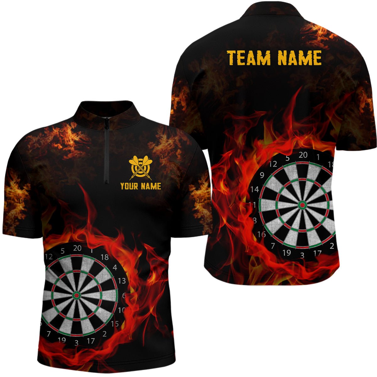 Heren Vlam Dartbord Dart Kwart-Ritshirt T1226