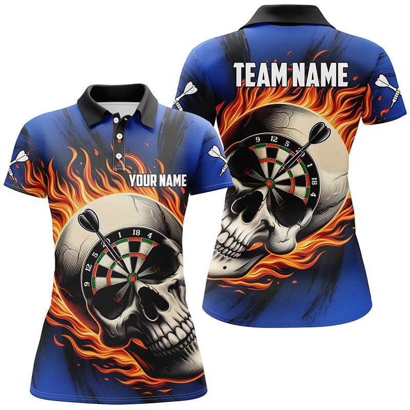 Vrouwelijke Polo Jersey met Vlammen en Darts - Blauwe Skulls T1219