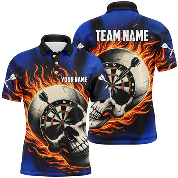 Flaming Dart Skulls Polo Shirt voor Mannen - Blauw T1219