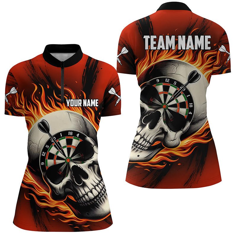 Dames Flamingo Dart Skull Half-Ritssluiting Shirt Rood T1220