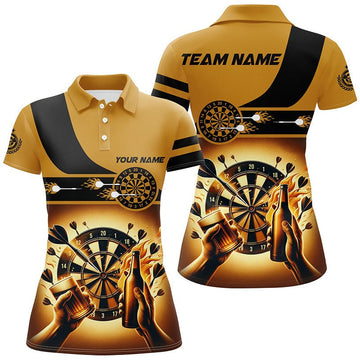 Dames Grappige Gele Bier Darts Poloshirt L1380