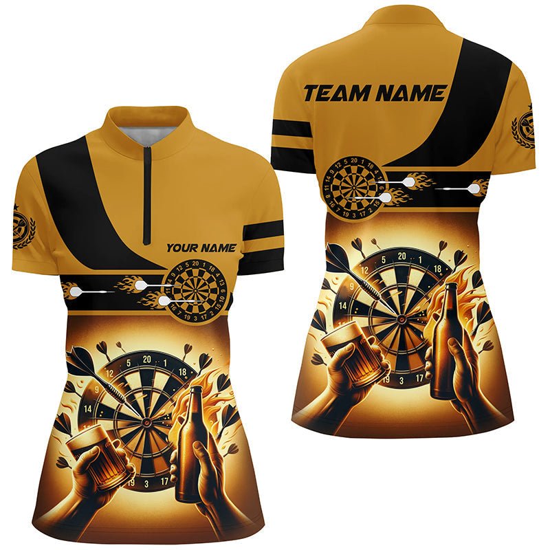 Dames Gele Bier Darts Poloshirt met Rits L1380