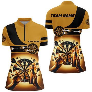 Dames Gele Bier Darts Poloshirt met Rits L1380