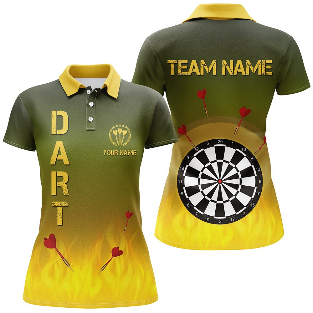 Dames Poloshirt met Vlammen in Groen en Geel E732