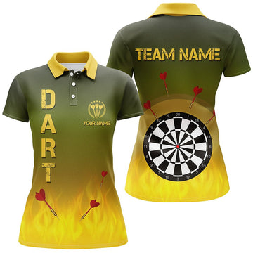 Dames Poloshirt met Vlammen in Groen en Geel E732