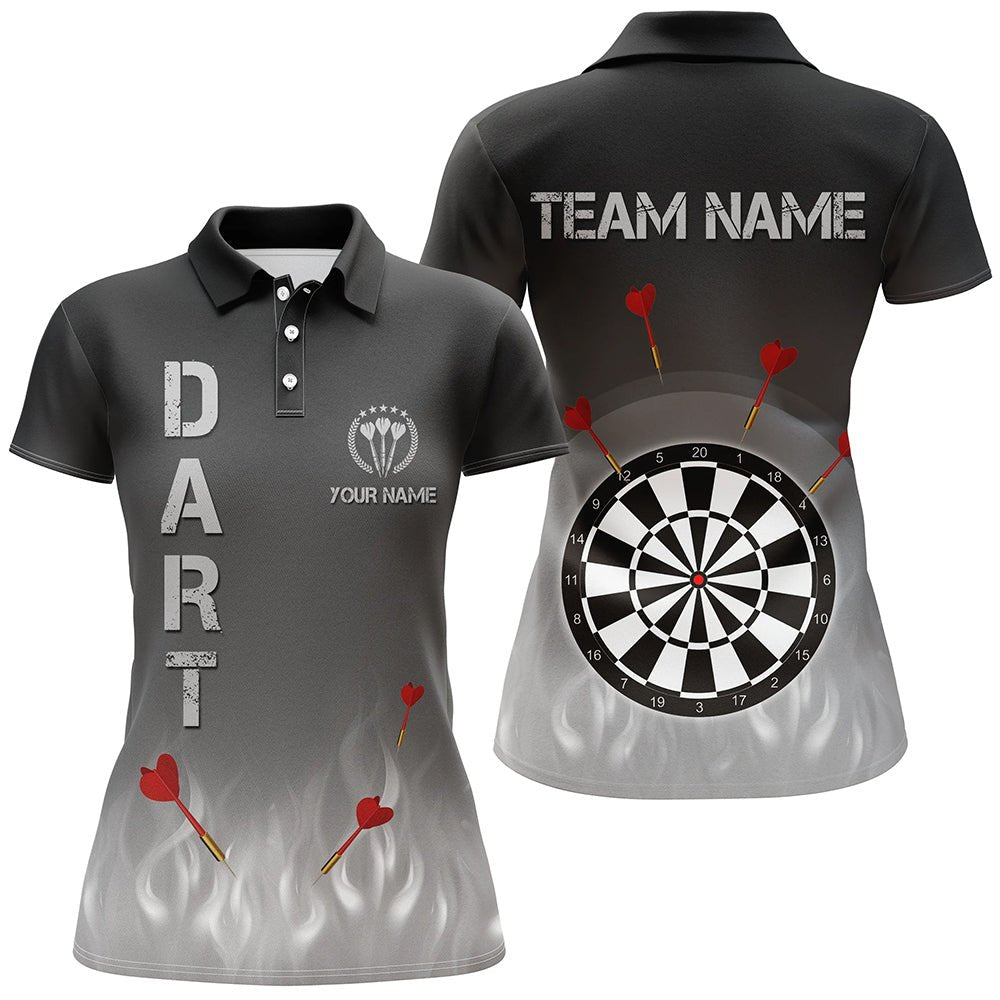 Dames Poloshirt met Vlammen in Gradiënt Zwart en Grijs LDT1078 Q332