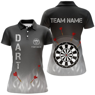 Dames Poloshirt met Vlammen in Gradiënt Zwart en Grijs LDT1078 Q332