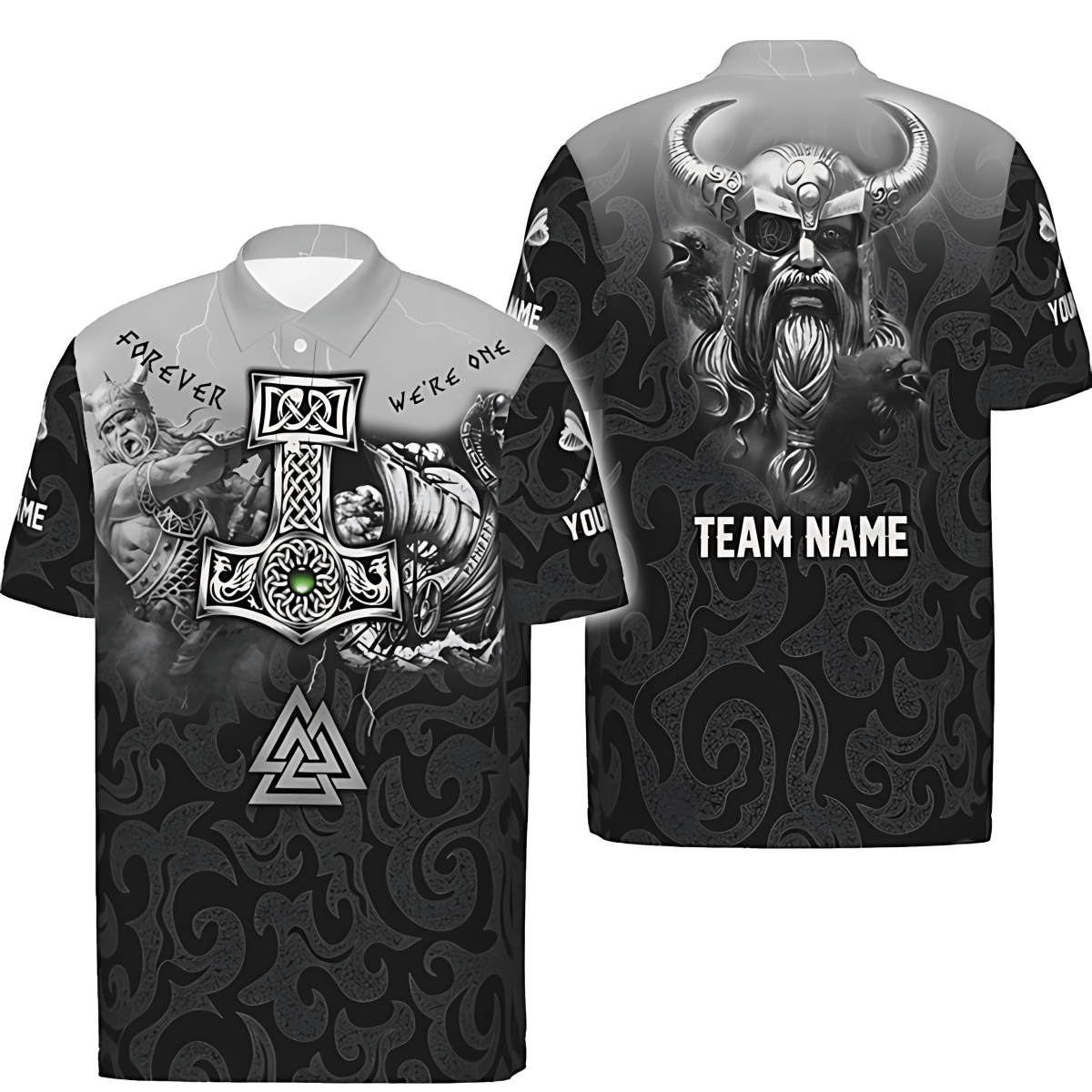 Heren Dart Polo "Viking Eenheid", Grijs-Zwart, Noordse Mythologie Viking Rune vk711