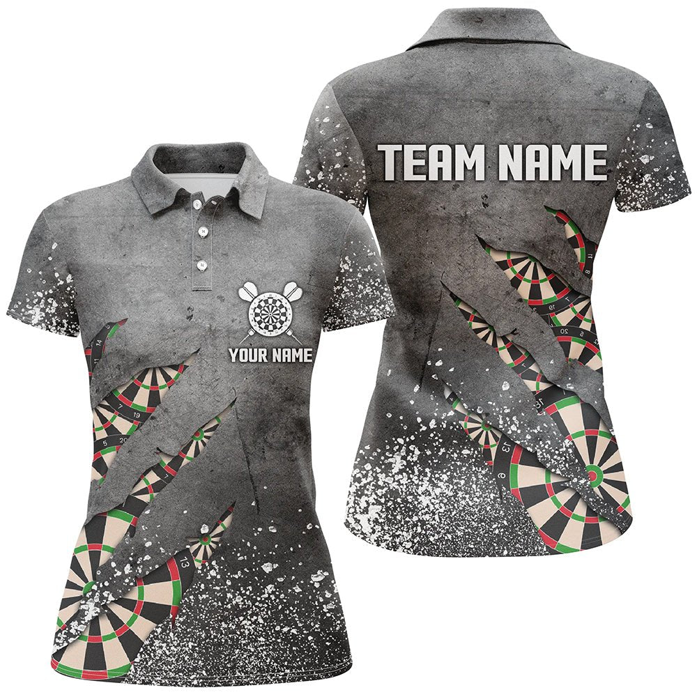 Dames Grijze Darts Polo met Kleurrijke Spetters L331