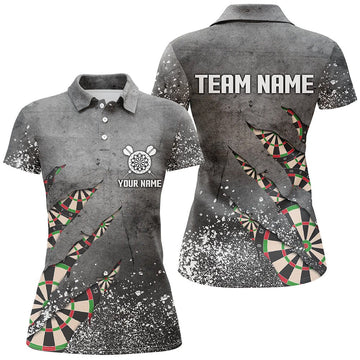 Dames Grijze Darts Polo met Kleurrijke Spetters L331