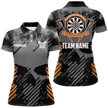 Dames Grijze Grunge Oranje Skull Dart Polo R486