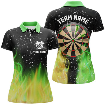 Dames Polo T-shirts met Groene en Gele Vuur Dartbordprint T1211