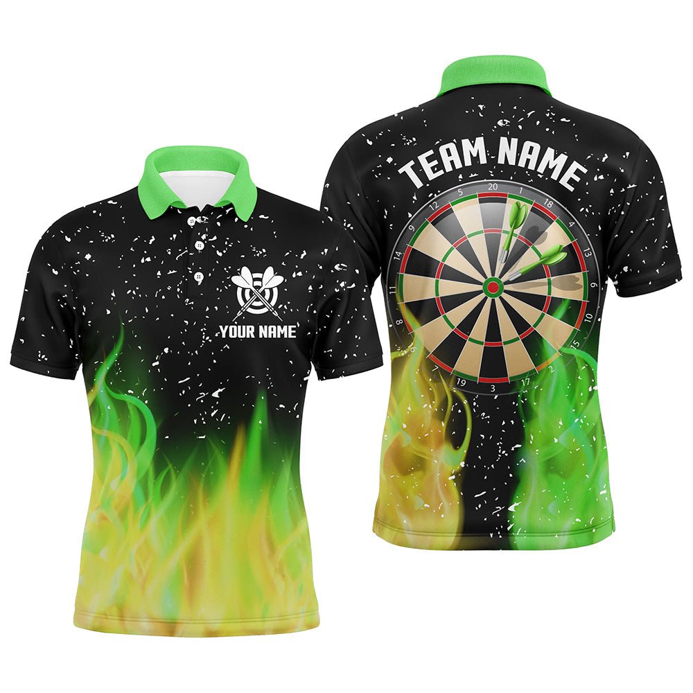 Heren Polo Shirt met Groene en Gele Vuur Darts T1211