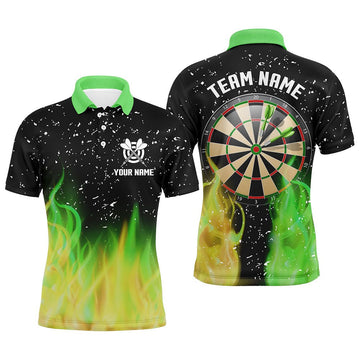 Heren Polo Shirt met Groene en Gele Vuur Darts T1211