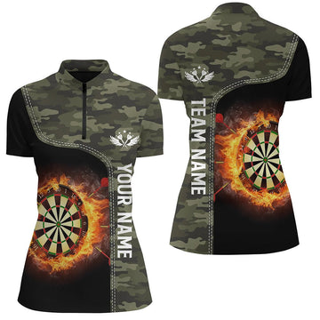 Dames Groene Camouflage Vlam Darts Quarter-Zip Shirt A774