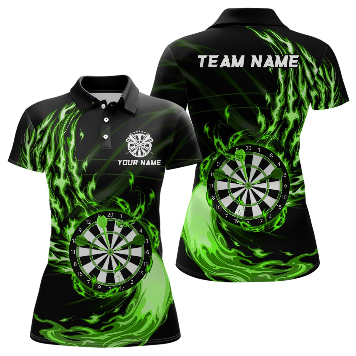 Dames Polo Shirt met Groene Vuur Dartbord Darts L1473