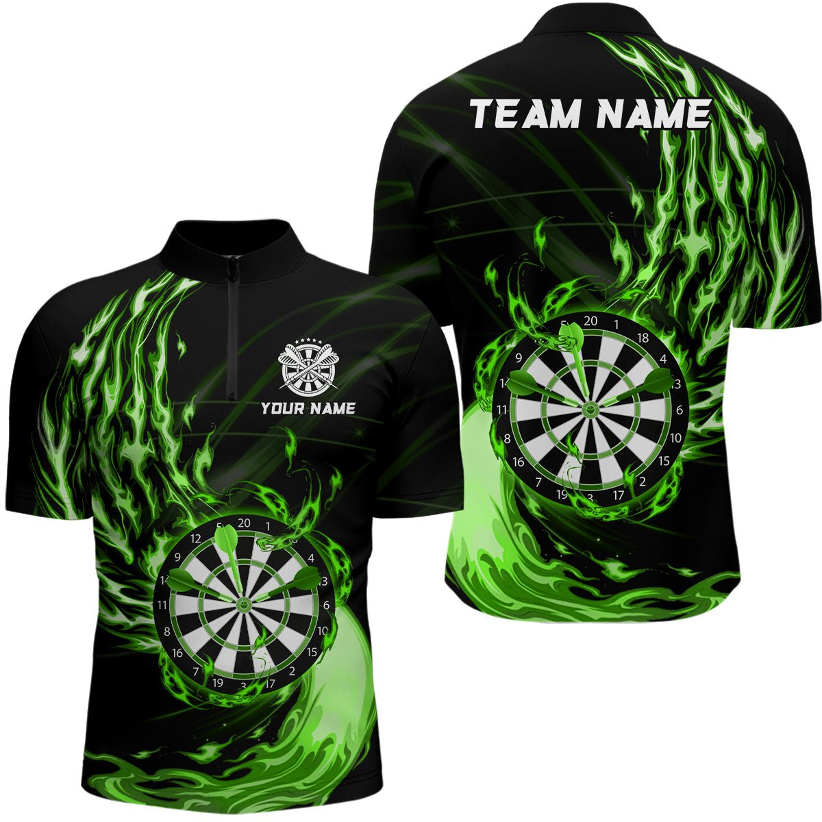 Heren Groene Vuur Dartbord Darts Quarter-Zip Jerseys L1473