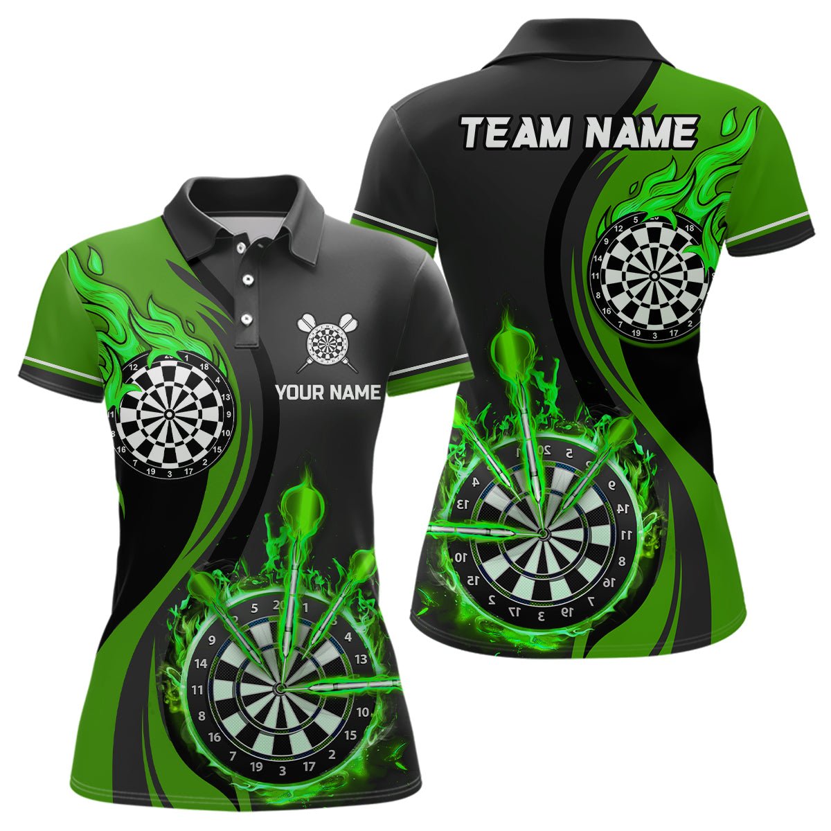 Dames Polo Shirt met Groene Vlammen L1476