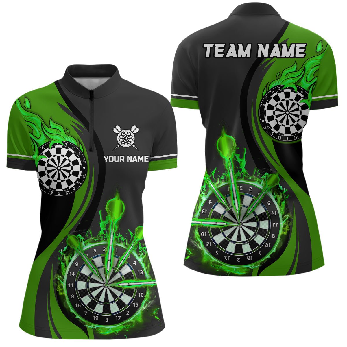 Groene Vlam Darts Shirt met Rits voor Dames L1476
