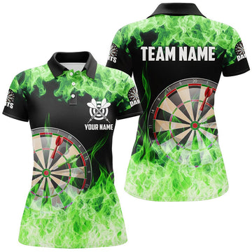 Dames Polo met Groene Vuurvlammen Dartbord T1228