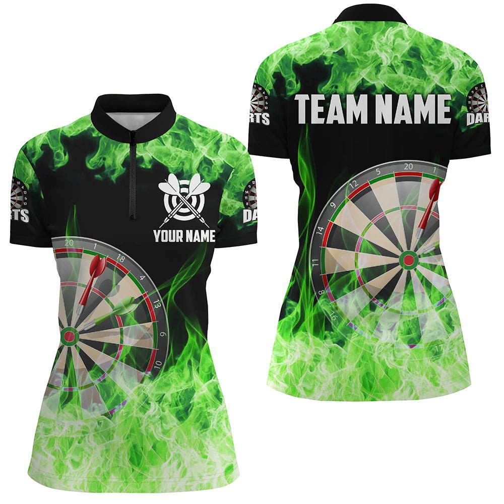 Dames Dartboard Trui met Korte Rits in Groene Vlammen T1228