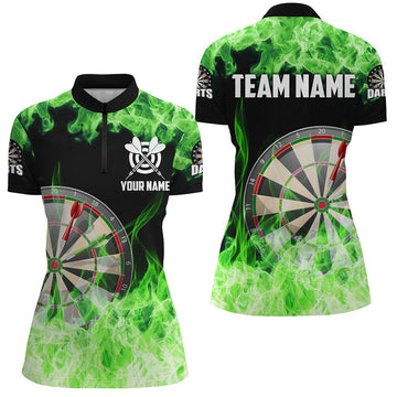 Dames Dartboard Trui met Korte Rits in Groene Vlammen T1228