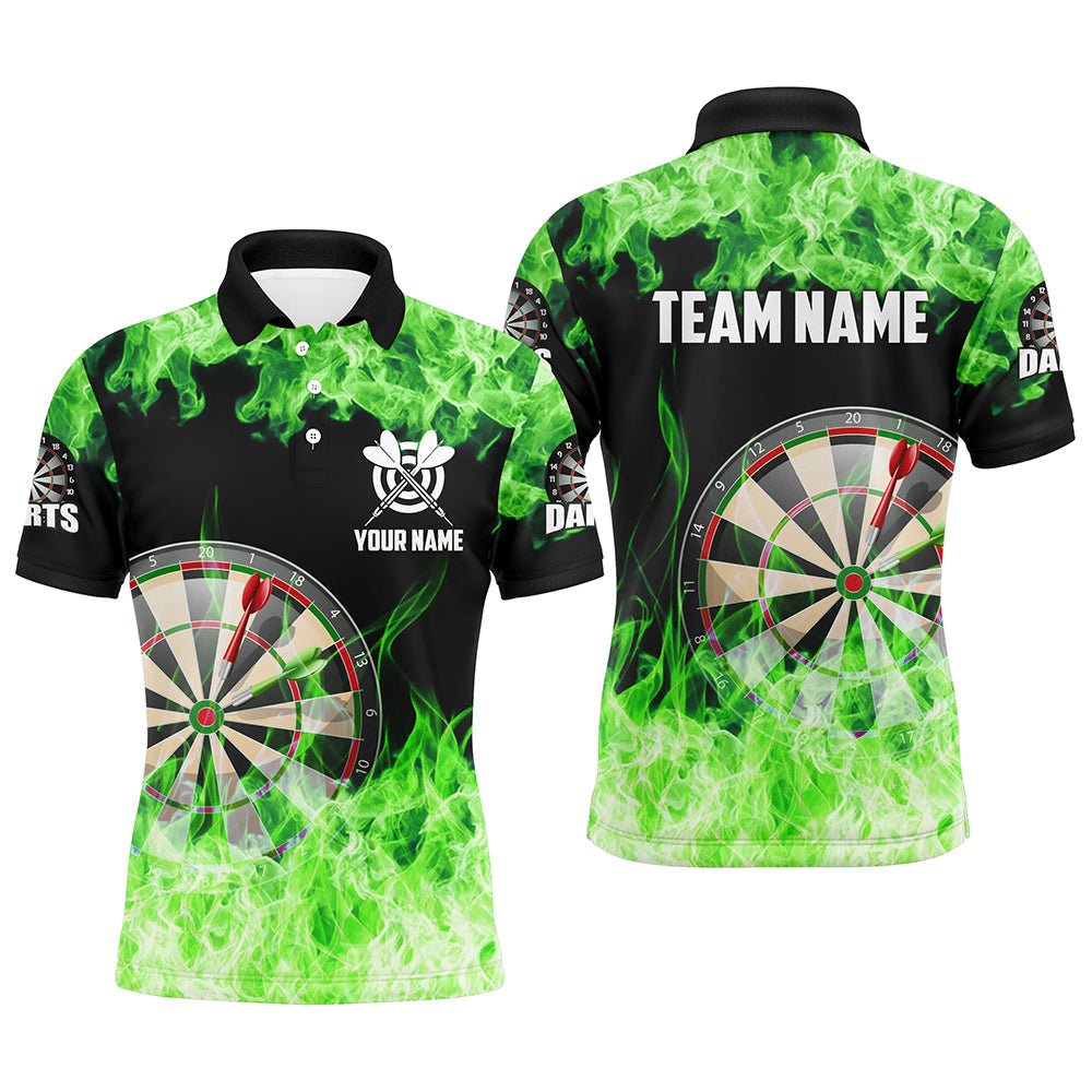 Heren Dart Poloshirts met Groene Vlammen Design T1228
