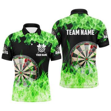 Heren Dart Poloshirts met Groene Vlammen Design T1228