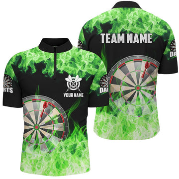 Heren Groen Vuurvlammen Dartbord Darts Poloshirts T1228
