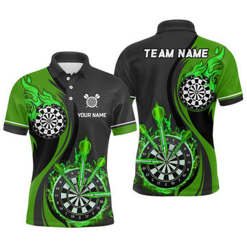 Heren Polo Shirt met Groene Vlammen - L1476