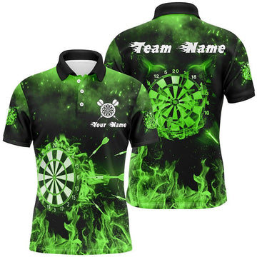 Heren Polo Shirt met Groene Vuurvlammen L909 Q861