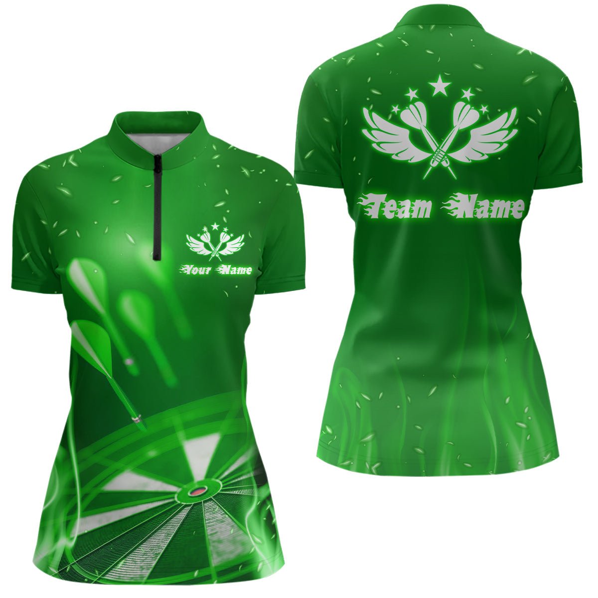 Groene Vuurvlam Ster Darts Quarter-Zip Shirt voor Dames L1376