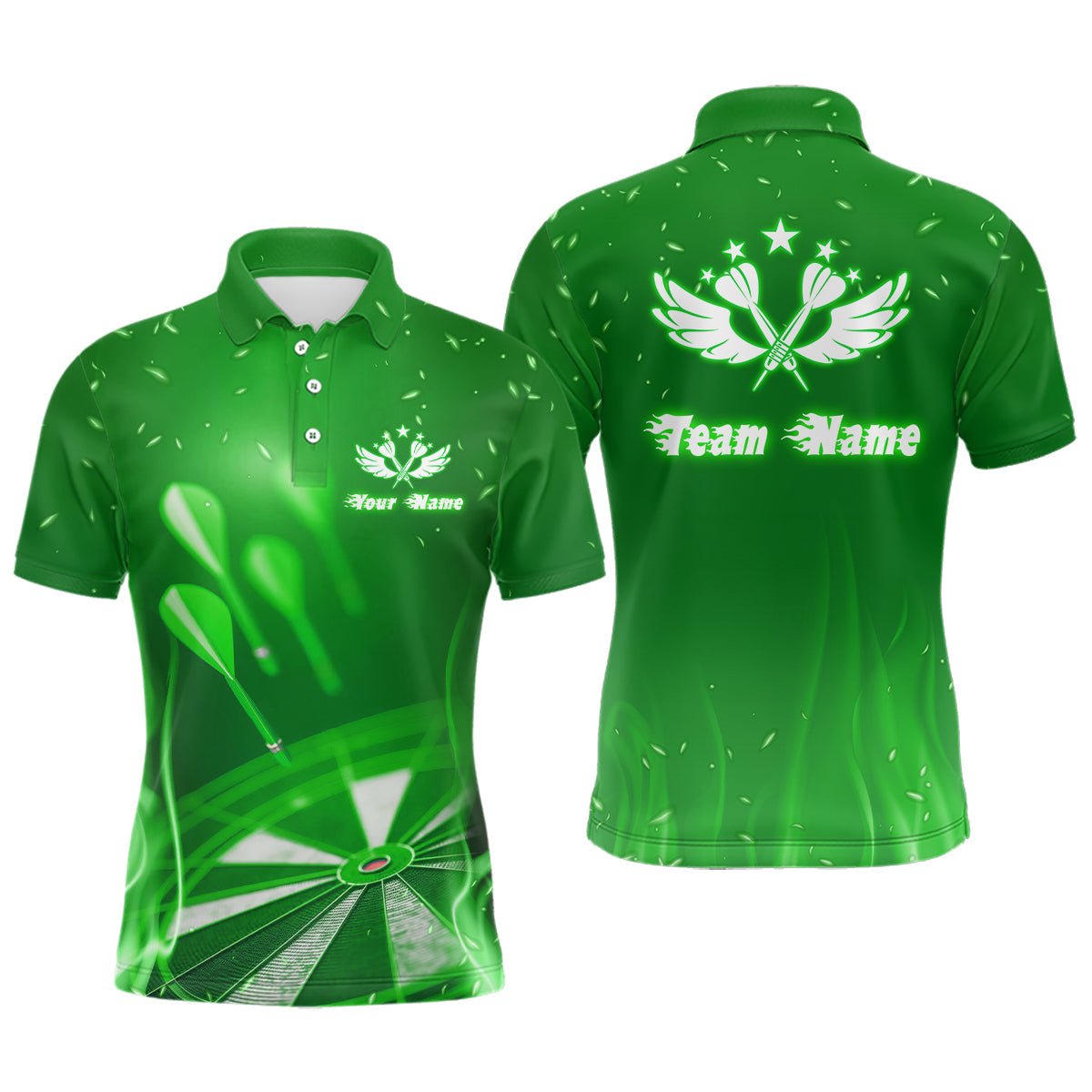 Heren Groen Vuurvlam Ster Dart Polo Jersey L1376