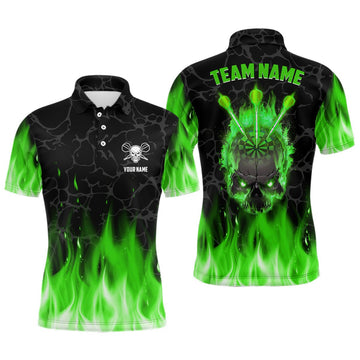 Heren Polo Shirt met Groene Vlam en Skull Darts L1423