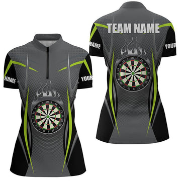 Dames Sportieve Darts Shirt met Kwart Rits in Groen-Grijs L1383