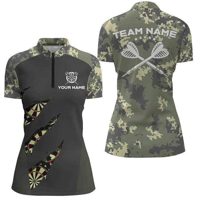 Dames Groene Camouflage Darts 1/4 Zip Trui C582
