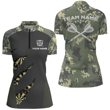 Dames Groene Camouflage Darts 1/4 Zip Trui C582