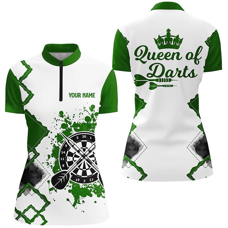 Dames Groen-Witte Darts Poloshirt met Rits W936