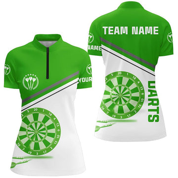 Dames Groen-Witte Darts Poloshirt met Rits L1298