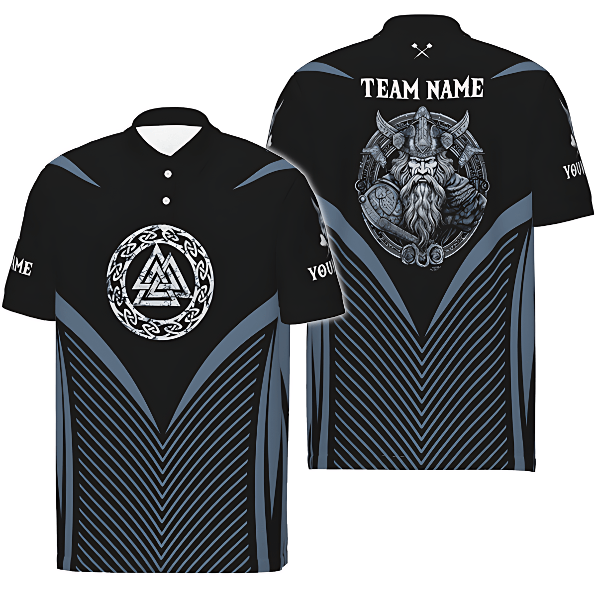 Heren Dart Polo in Blauw-Zwart met Viking Skull Ontwerp - Aanpasbaar vk81291