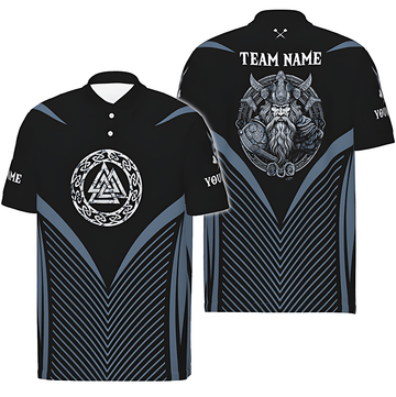 Heren Dart Polo in Blauw-Zwart met Viking Skull Ontwerp - Aanpasbaar vk81291