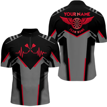 Heren Dartshirt met Rood Hartslagpatroon en 1/4 Rits R183