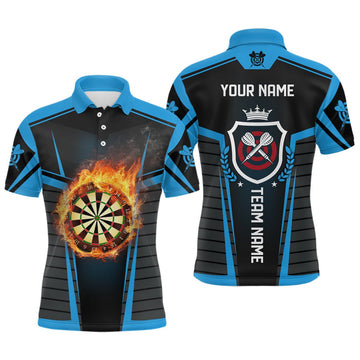Heren Dart Poloshirt met Vlammenpatroon in Zwart en Blauw K170