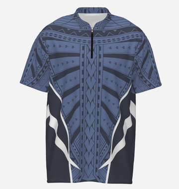Heren Dartshirt met 1/4 Rits en Blauwe Tribalprint KHA361