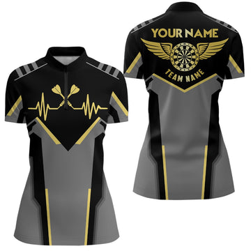 Dames Gele Hartslag Patroon Dart Kwart-Ritssluiting Shirt R183