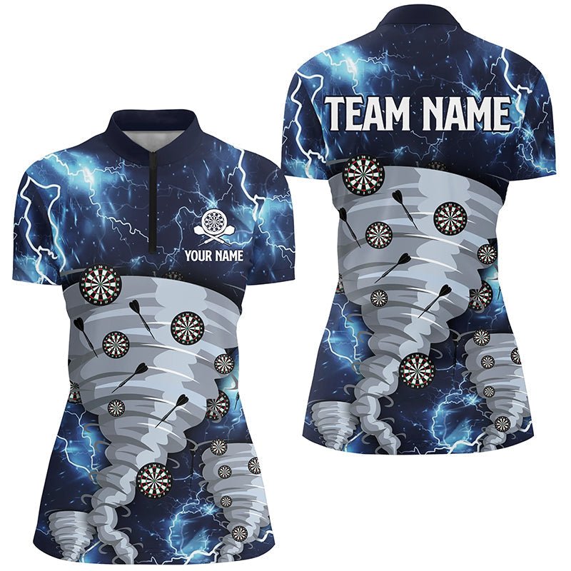 Dames Bliksem Blauw 1/4 Zip Dartshirt A537