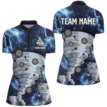 Dames Bliksem Blauw 1/4 Zip Dartshirt A537