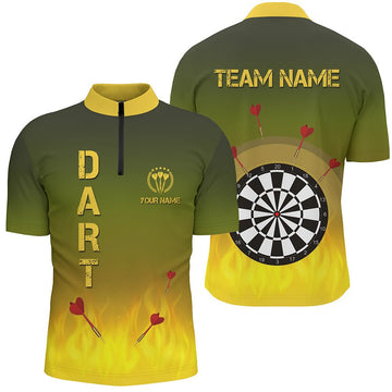 Heren Groen Gele Vlam Darts 1/4 Zip Trui U41