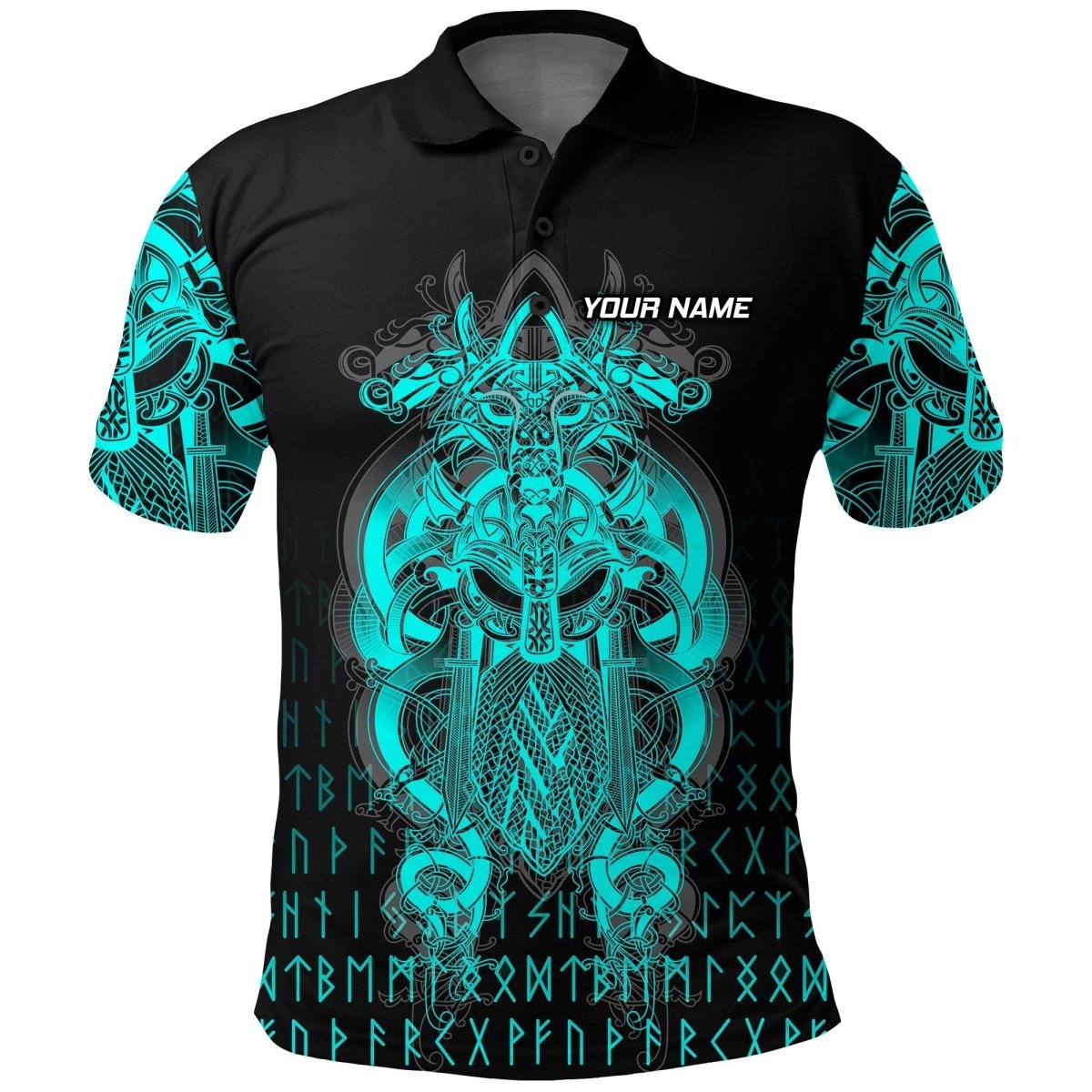 Viking Tyr Tattoo Cyan Polo Dartshirt - Gepersonaliseerde Shirts voor Dartspelers VK5674