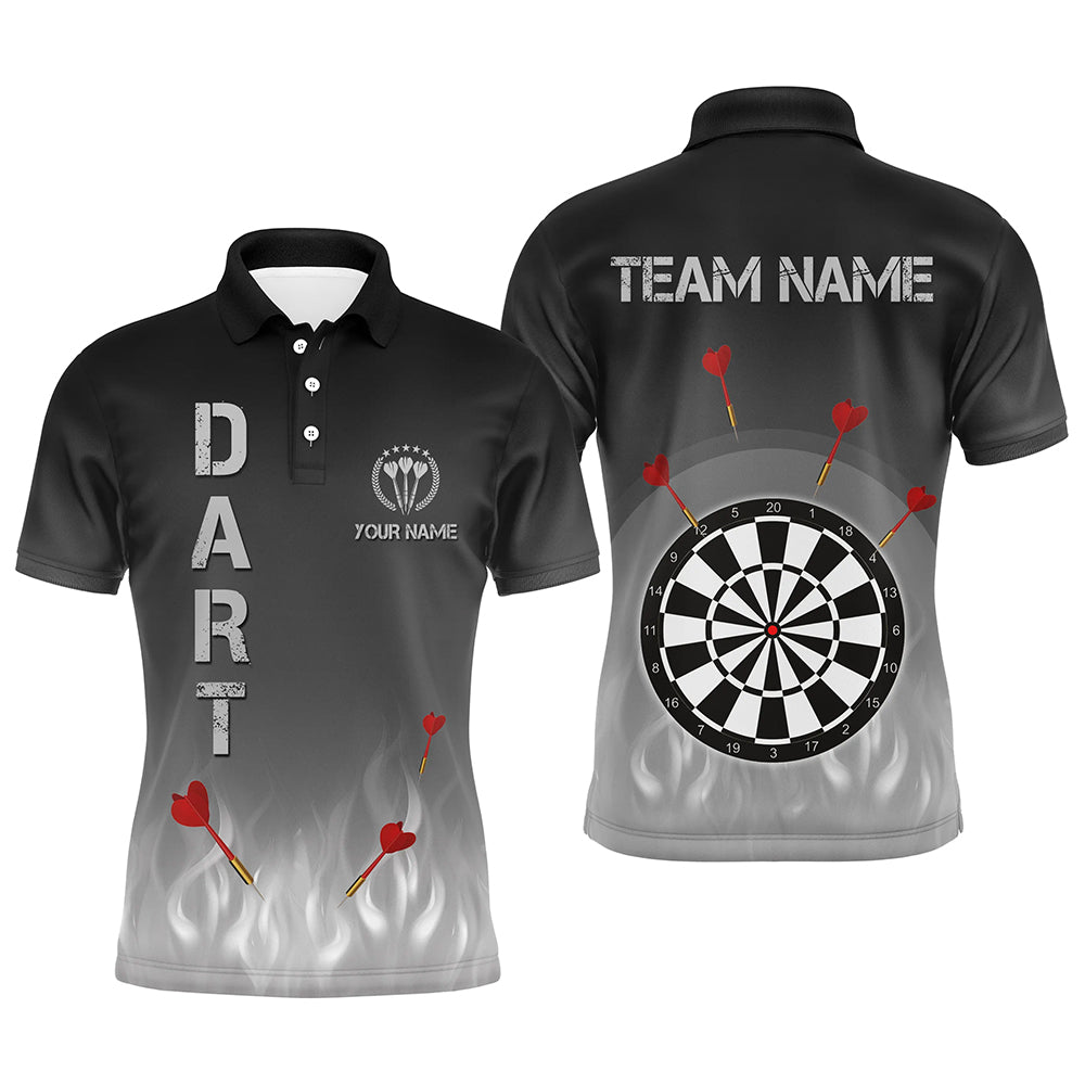 Heren Darts Polo Shirt met Vlammen in Zwart en Grijs R477